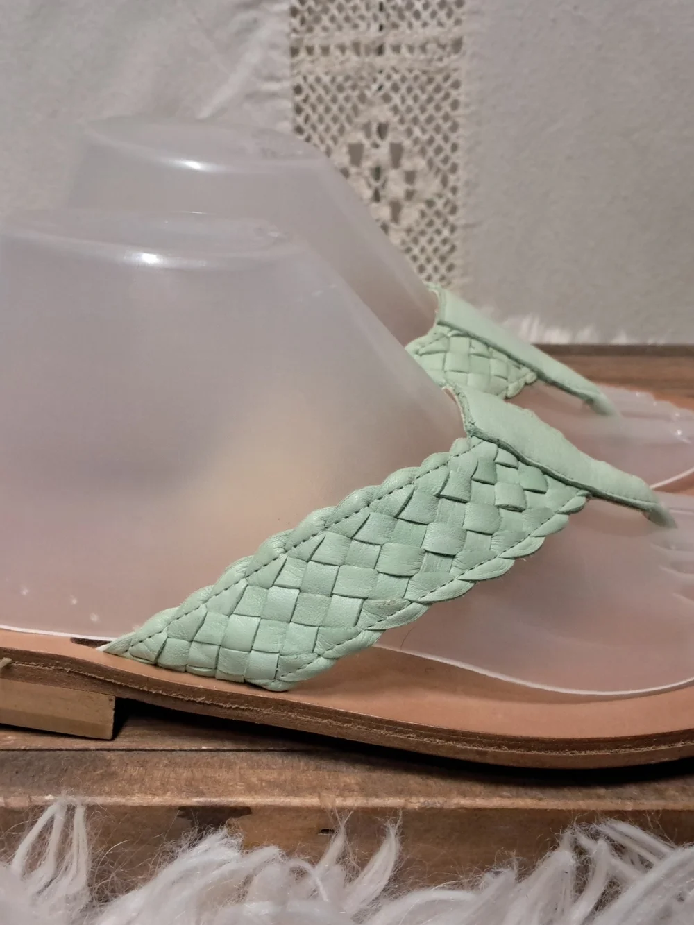 Rickard Shah Braided Leather Flip-Flop Sandals in Mint Size 9